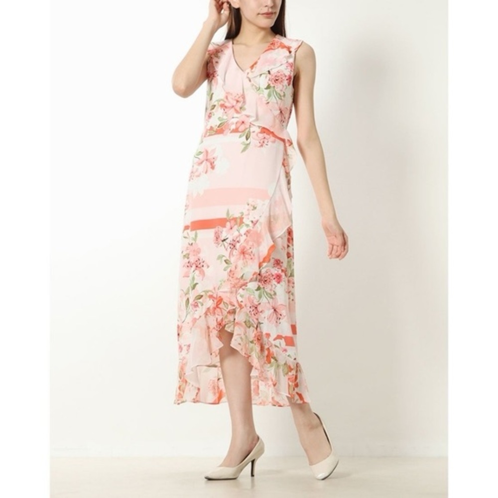 Calvin Klein Pink Floral Surplice Ruffled Maxi Dress Size Medium